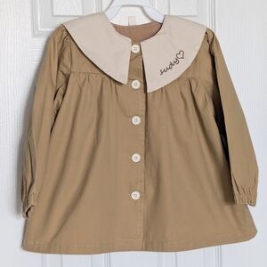 Girls' Lined, Button-Down, Large Accent Collar w/Bow & Bear Dress/Coat/Smock/Top